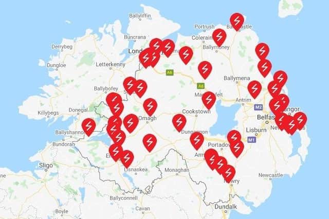 The NIE map shows that the storm affected homes right across Northern Ireland