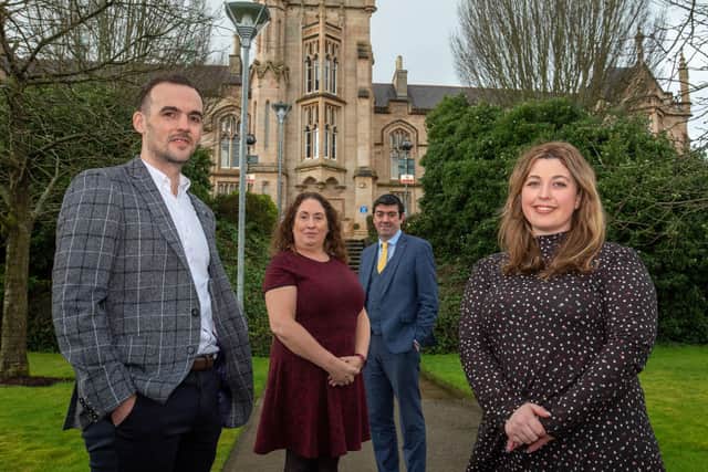 Caitlin McStay with Leon Faulkner, R&D grants consultant from Inspired Tax Incentives, Professor Sandra Moffett, head of Ulster Business School at Magee and Niall McAteer, lecturer in accounting