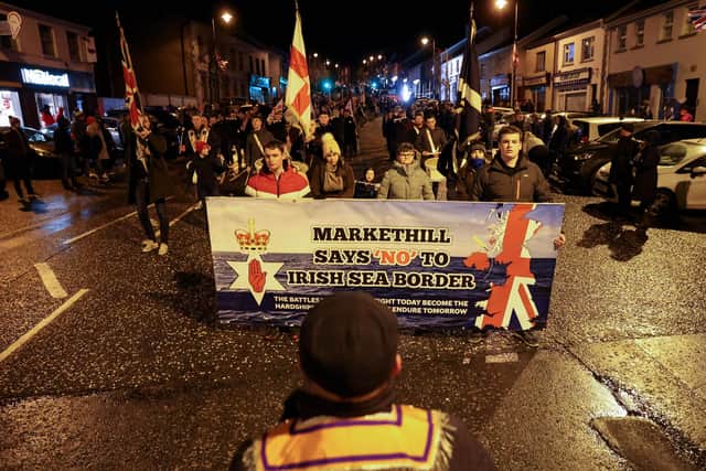 Thousands attended the Protocol protest in Markethill last Friday night.