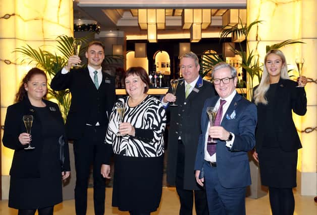 Julie Hastings, marketing director of Hastings Hotels and the group’s managing director, James McGinn with staff members Lyndsey Monaghan, Matthew Casement, Martin Mulholland and Nicole Kerr