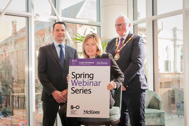 McKees managing partner Chris Ross, McKees partner Andrea McCann and Stephen Meldrum, President of Northern Ireland Hotels Federation