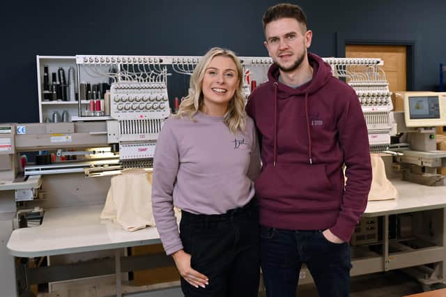 Husband and wife team, Sarah and Paul Thompson of Ted & Stitch, are pictured as the local embroidery company celebrates a bumper second year in business. 
Picture by Stephen Hamilton / PressEye