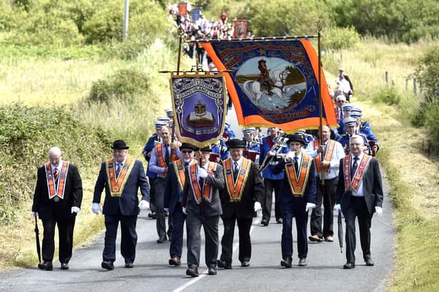 The annual Orange parade at Rossnowlagh in Co Donegal takes place ahead of the main July demonstrations in Northern Ireland. Photo: Stephen Hamilton/Presseye
