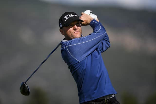 MALLORCA, SPAIN - NOVEMBER 04: Michael Hoey of Northern Ireland plays his tee shot on the 14th hole during Day One of the Rolex Challenge Tour Grand Final supported by The R&A at T-Golf & Country Club on November 4, 2021 in Mallorca, Spain. (Photo by Octavio Passos/Getty Images)