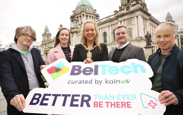 Mark Brown, VP of Technology Products at Unosquare, Catherine Paul, lead software engineer at Kainos, Lord Mayor of Belfast Councillor Kate Nicholl, managing director of Liberty IT Tony Marron and Kevin Higgins, technical lead at Allstate NI