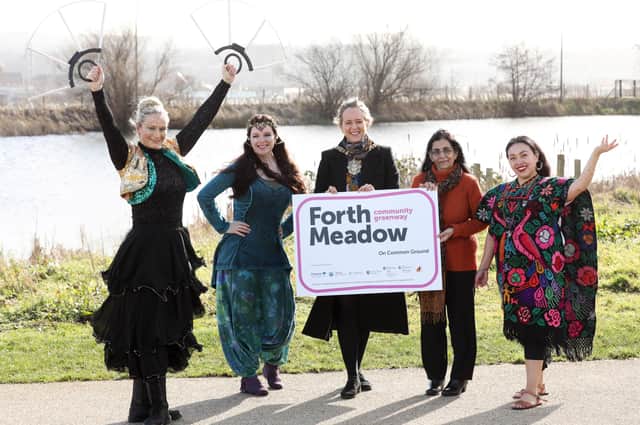 Pictured (L-R) are Luminate performers Becky Laidlaw and Grainne Holland; Lord Mayor of Belfast, Cllr Kate Nicholl; Nisha Tandon, CEO, ArtsEkta and Mexican dancer Denise Navarrete at the Springfield Dam.