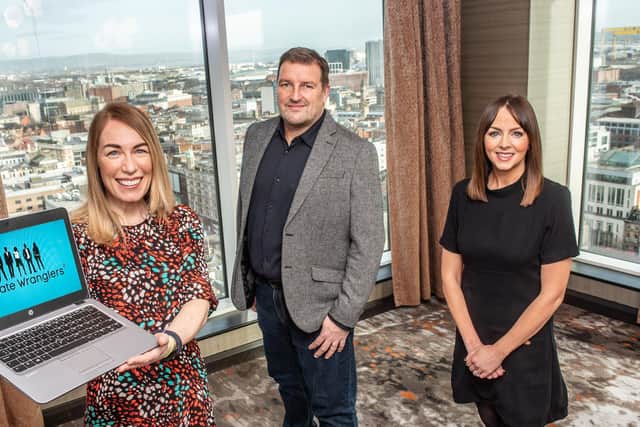 Pictured at the Grand Central Hotel in Belfast are Eimear Callaghan, Tourism NI’s business solutions manager, Neil Thompson, founder and director of Delegate Wranglers and Rachael McGuickin, director of business development at Visit Belfast