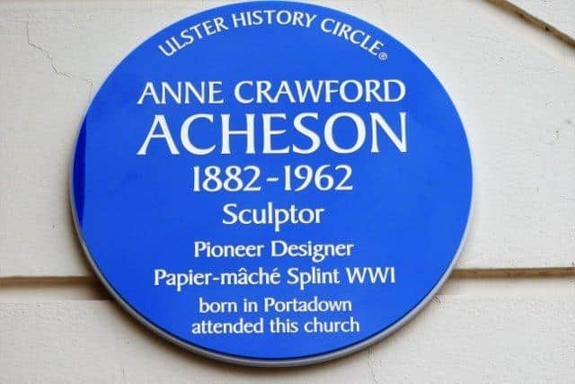 A blue plaque in Anne Crawford Acheson's honour was erected at First Presbyterian Church in Portadown in 2018