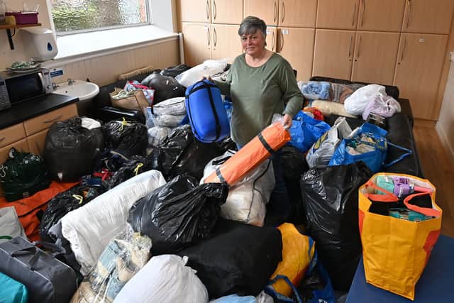 Joan Vaughan from City Church Belfast who has provided a drop off point for items to help Ukrainian refugees.

Pic Colm Lenaghan/ Pacemaker