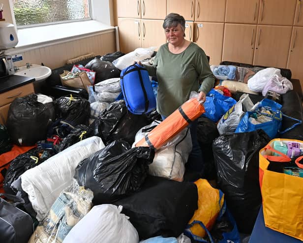 Joan Vaughan from City Church Belfast who has provided a drop off point for items to help Ukrainian refugees.

Pic Colm Lenaghan/ Pacemaker