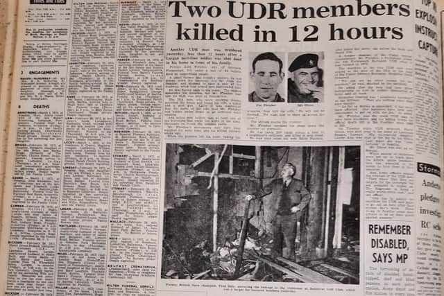 The News Letter from March 2 details the murder of two UDR men 12 hours apart in Lurgan and Garrison