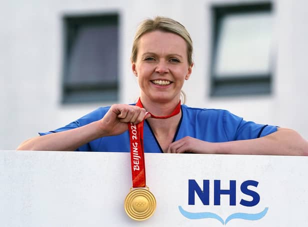 Olympic gold medal winning curler Vicky Wright returns to work as a nurse at Forth Valley Hospital in Larbert. Photo: Andrew Milligan/PA Wire