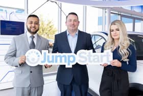 Pictured launching the new initiative are Lookers’ head of learning and development Danny Bishop with new trainees Asim Khan and Abbie Smith
