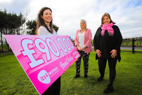 Its4women marketing manager Kerry Beckett, Action Cancer’s public fundraising manager Leigh Osborne and Action Cancer Breast Friends Ambassador Coirle Butler from Donaghadee