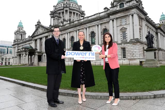 William Steele, director of customer solutions at Power NI, Lord Mayor Kate Nicholl and Ciara Moane, corporate development project manager at Energia