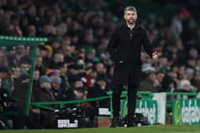 St Mirren boss Stephen Robinson gives his team instructions during the Cinch Scottish Premiership match against Celtic