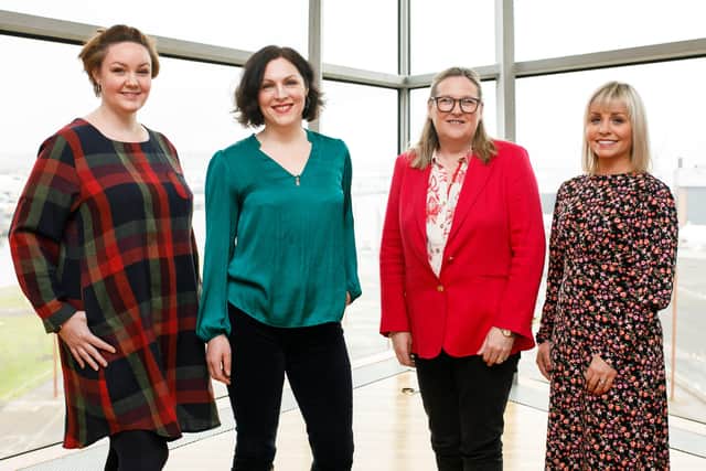 Audrey Osborne, Techstart Ventures, one of six grant winners Lucy Baxter, Sensalience, Roseann Kelly, Women in Business and Kathleen Garrett, Techstart Ventures