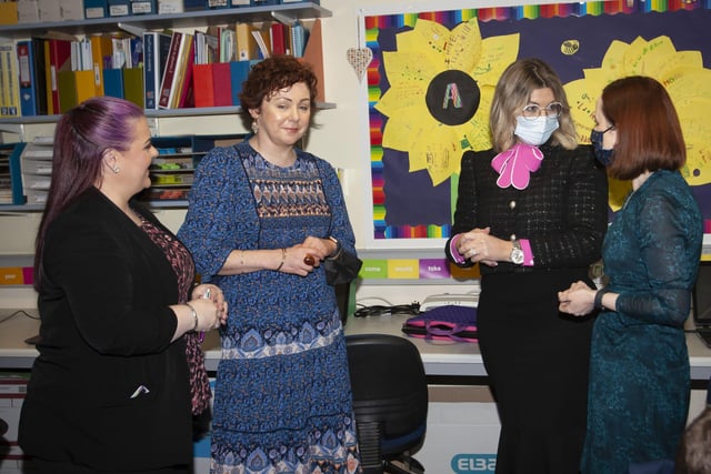 Ms Aislinn Breslin, Mrs .Judith Colvin, Mrs Katrina Crilly, Principal and Mental Health Champion Professor Siobhan O'Neill in conversation during a courtesy visit to Oakgrove College.