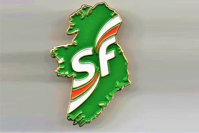 A Sinn Fein badge, available from the party's shop