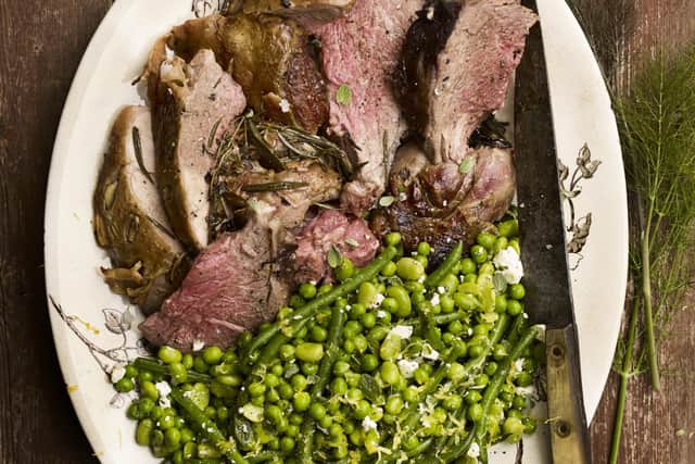 Roast lamb with garden veg, oregano and feta recipe from Home Cooked: Recipes From The Farm by Kate Humble