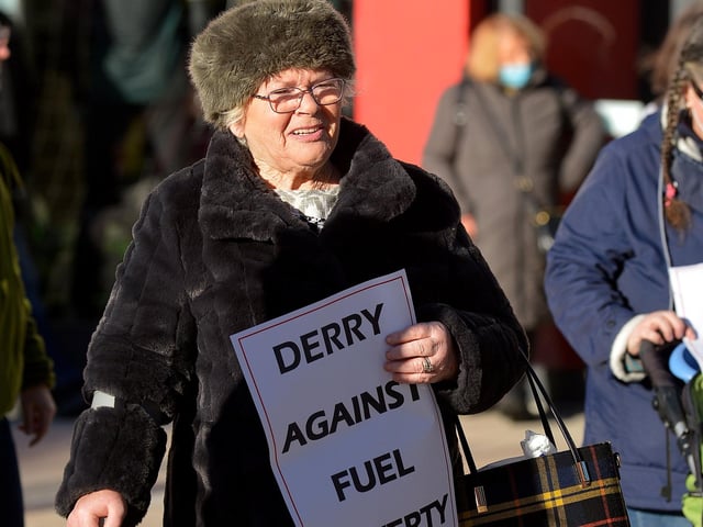 Kate Nash pictured at the Derry Against Fuel Poverty protest in Waterloo Square on Saturday afternoon last. Photo: George Sweeney.  DER2209GS – 059