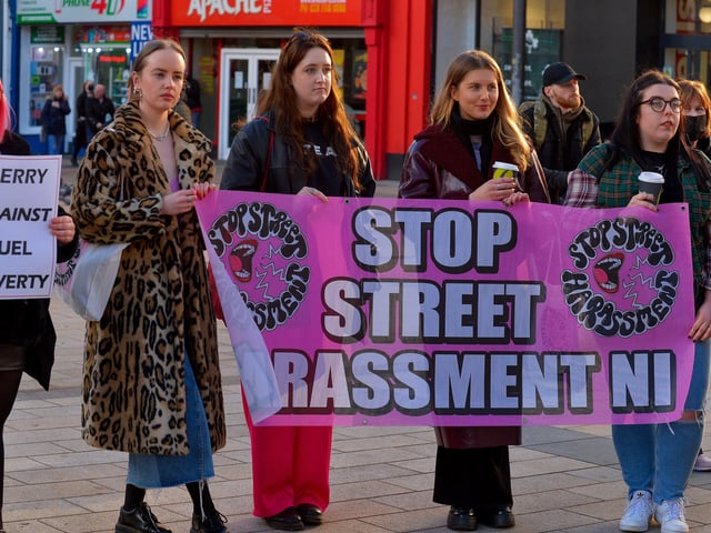 People gather in Waterloo Place for the Derry Against Fuel Poverty protest in Waterloo Square on Saturday afternoon last. Photo: George Sweeney.  DER2209GS – 065