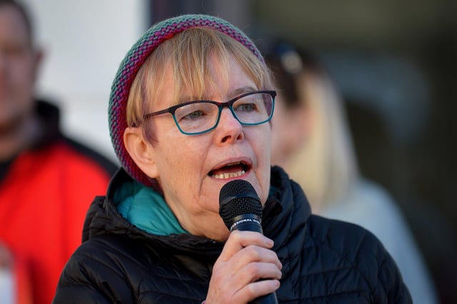 Goretti Horgan speaking at the Derry Against Fuel Poverty rally in Waterloo Place on Saturday afternoon last. Photo: George Sweeney.  DER2209GS – 073