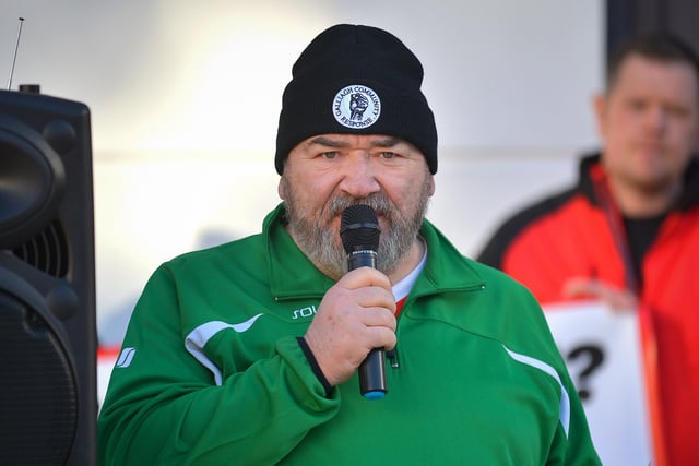 Danny Morrison, Galliagh Community Response, speaking at the Derry Against Fuel Poverty rally in Waterloo Place on Saturday afternoon last. Photo: George Sweeney.  DER2209GS – 069