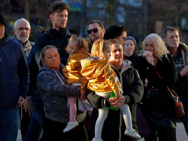 People gather in Waterloo Place for the Derry Against Fuel Poverty protest in Waterloo Square on Saturday afternoon last. Photo: George Sweeney. DER2209GS – 074
