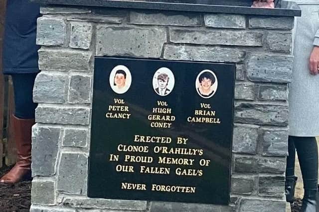 The memorial at a GAA club in Co Tyrone to IRA terrorists that was unveiled by Michelle O’Neill of Sinn Fein