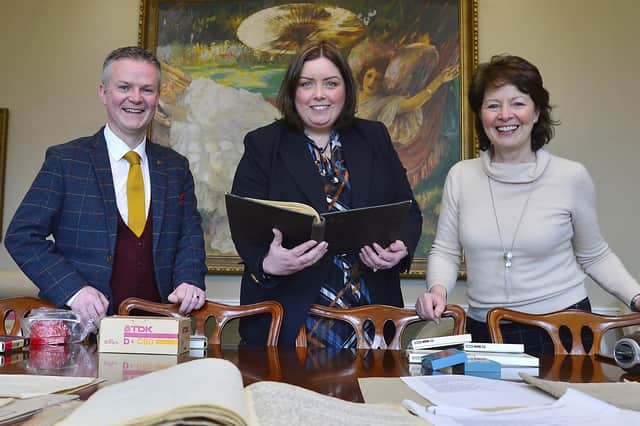 Minister Deirdre Hargey (centre) with Prof Malachy O Neill from the Irish language panel and Helen Mark from the Ulster-Scots panel.