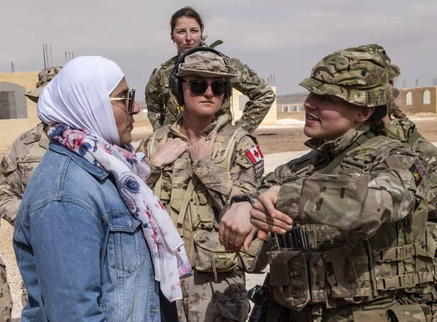 Undated handout photo issued by the Ministry of Defence (MoD) of Second Lieutenant Emily Smith (right), with some of the first women infantry soldiers and officers taking part in Exercise Olive Grove in Jordan, working alongside the Jordanian Armed Forces. Women could not serve in the British Army's infantry in close combat roles until December 2018.