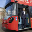 Mayor of London, Sadiq Khan during a visit to the Wrightbus' Ballymena factory to see the London electric double decker buses being made by the Northern Irish manufacturer.