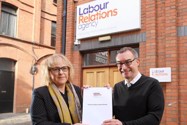 Patricia Coulter, employment relations manager and Don Leeson, CEO of the Labour Relations Agency with the new guide