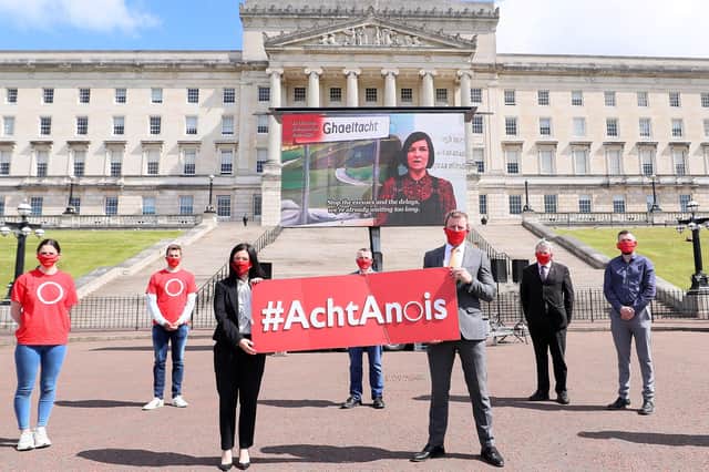 Irish language activists have held a number of protests at Stormont in support of statutory protection for Irish. Picture: Jonathan Porter/PressEye