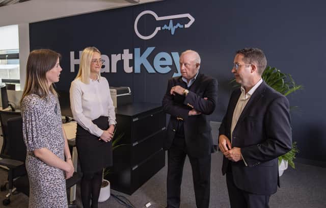 B-Secur's Holly Easlea, Stacey, Stacey Murray, Alan Foreman CEO pictured with First Capital Ventures CEO Gary Graham at a recent investors event at the Belfast company's headquarters