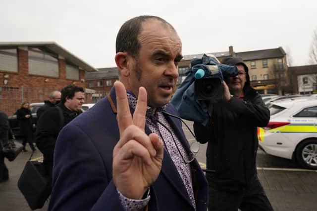 Desmond Wisley gestures as he leaves Tallaght District Court, Dublin.  Photo: Niall Carson/PA Wire