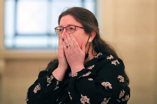 Alliance MLA Kellie Armstrong celebrates at Stormont after her bill on Integrated Education wins in the Assembly.
Picture by Jonathan Porter/PressEye