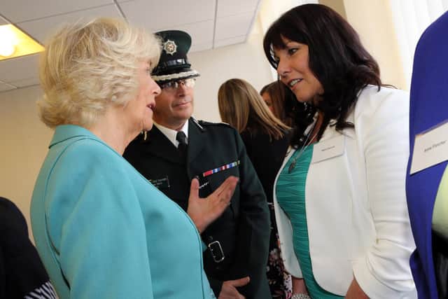 PACEMAKER, BELFAST, 10/5/2017: The Duchess of Cornwall meets with Kate Carroll, the wife of Constable Stephen Carroll who was shot dead by dissident Republicans in Lurgan in 2009.