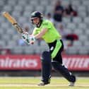 Ireland captain Laura Delany bats during the Women's Twenty20 tour match between Lancashire Women and Ireland Women at Emirates Old Trafford on July 01, 2021 in Manchester, England. (Photo by Jan Kruger/Getty Images)