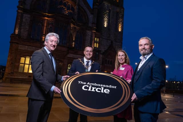 Pictured at the Guildhall in Londonderry launching the Ambassador Circle are John McGrillen, CEO Tourism NI, Mayor of Derry City & Strabane District Council, Alderman Graham Warke, Eimear Callaghan, Tourism NI and Odhran Dunne, CEO Visit Derry