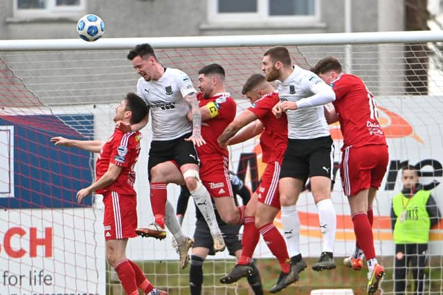 Action from Portadown's home game with Ballymena United at Shamrock Park in the Danske Bank Premiership