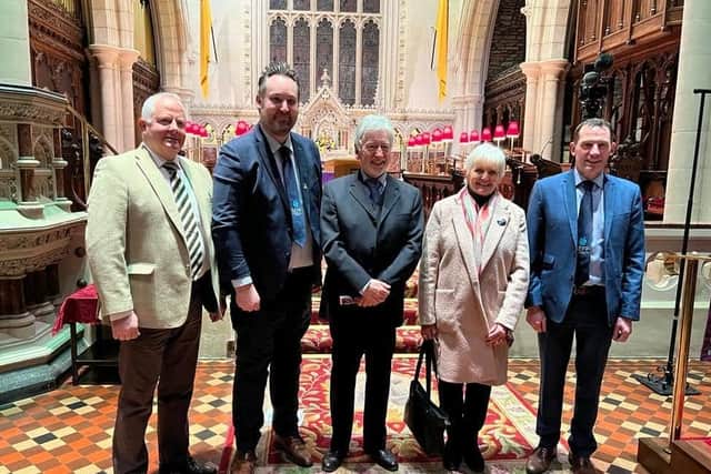 Shane Laverty, Kenny Donaldson, Eugene McVeigh, Rosemary McCullagh and Pete Murtagh at St Columb’s Cathedral