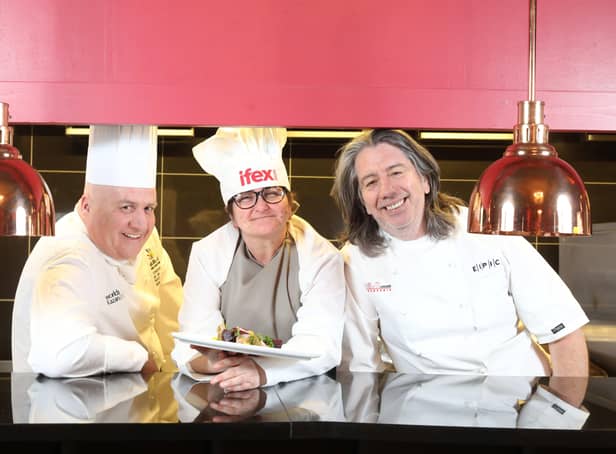 Sean Owens, IFEX Salon Culinaire director, Mena Khan Jalil, chef competing at IFEX and Michael Deane