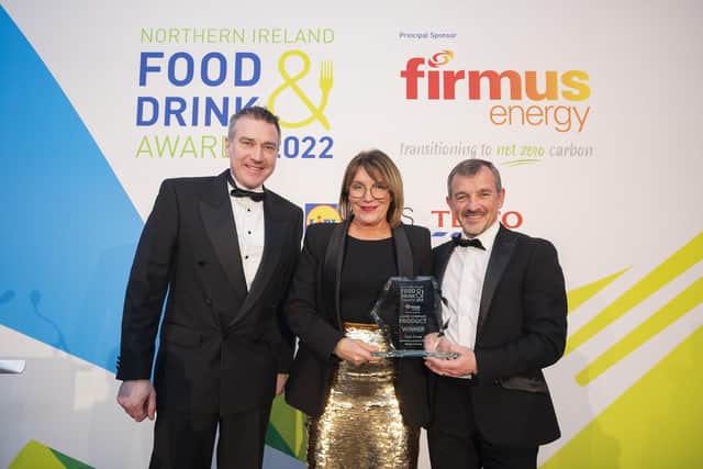 Niall Martindale, interim managing director, Sharon Campbell, Dale Farm and Eamonn Donnelly, Dale Farm. Dale Farm won the Large Company Best New Product award for Dromona Lactose Free Sliced Cheese