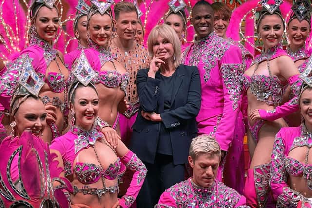 Joanna Lumley with dancers from Paris' world-famous Moulin Rouge