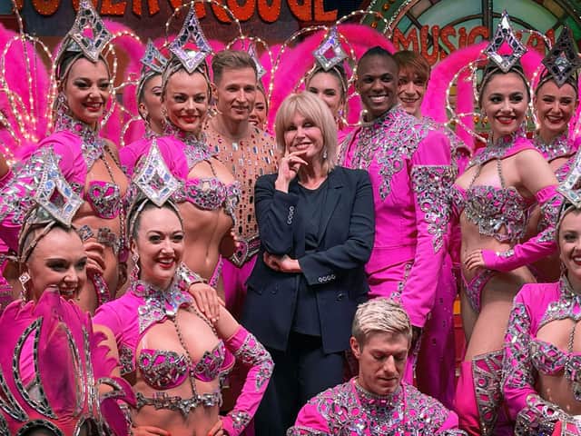 Joanna Lumley with dancers from Paris' world-famous Moulin Rouge