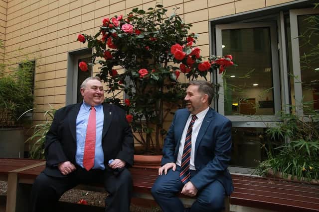 Minister of Health Robin Swann visits the Cancer Centre at the Belfast City Hospital. Photo/Paul McErlane