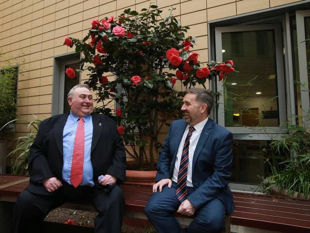 Minister of Health Robin Swann visits the Cancer Centre at the Belfast City Hospital. Photo/Paul McErlane