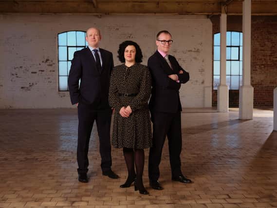 Tughans finance and restructuring partners Douglas Anderson, Julie Huddleston and Fearghal O’Loan
